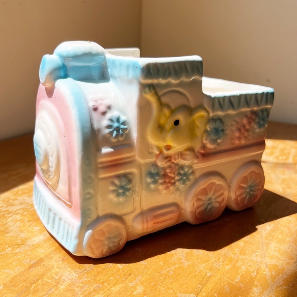 Vintage Ceramic Train Elephant Planter